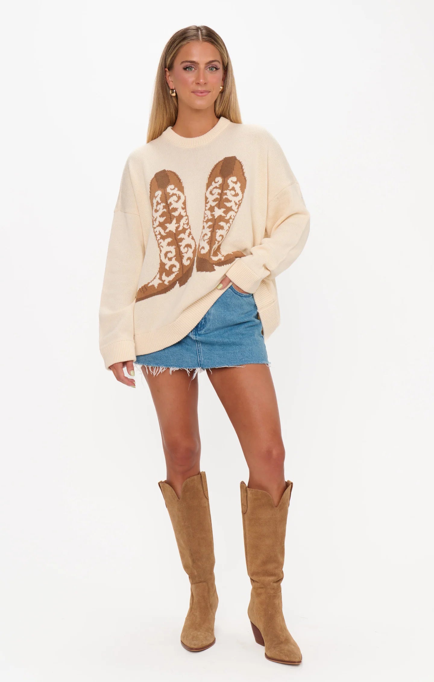 Stay Awhile Sweater - Cowboy Boot Knit