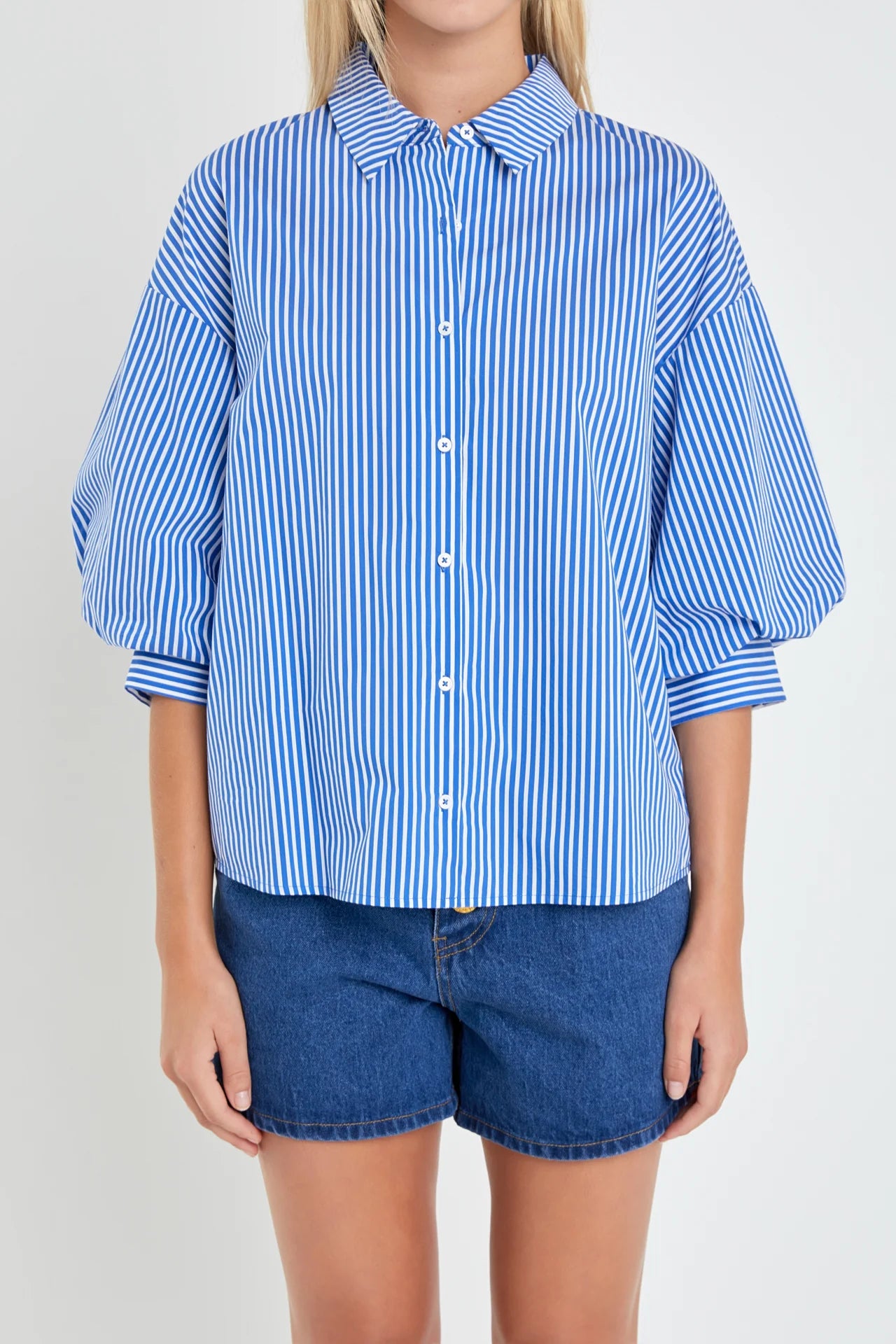 English Factory - Striped Balloon Sleeve Shirt - Blue