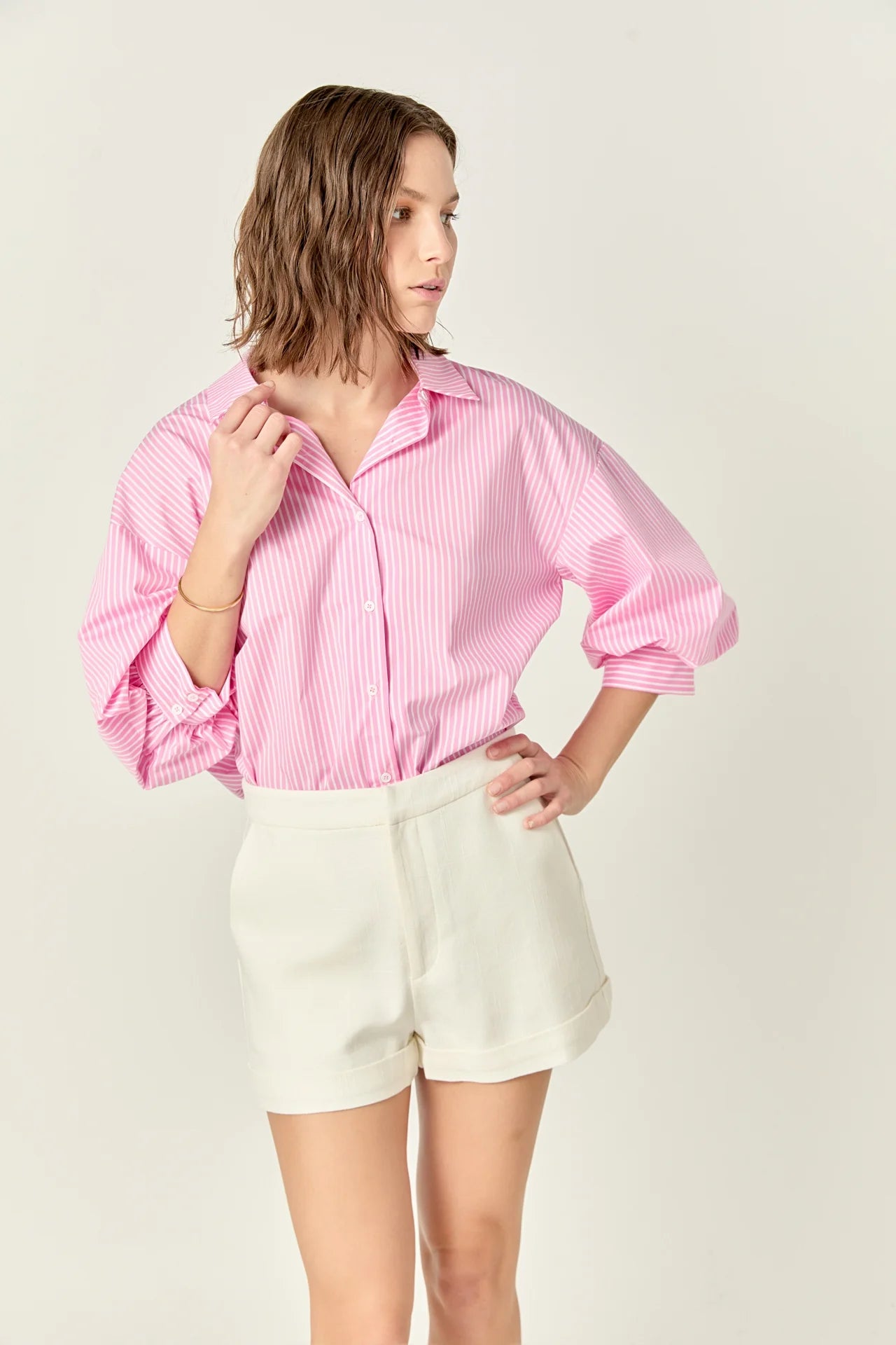 English Factory - Striped Balloon Sleeve Shirt - Pink