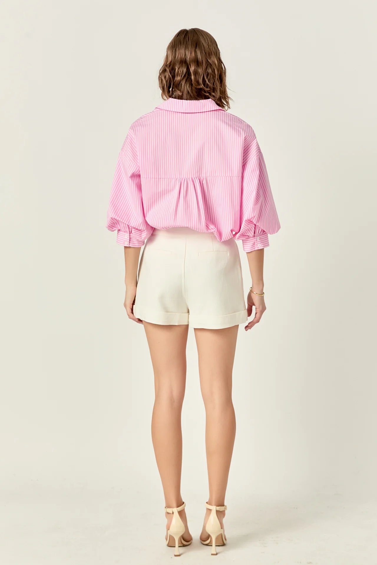 English Factory - Striped Balloon Sleeve Shirt - Pink