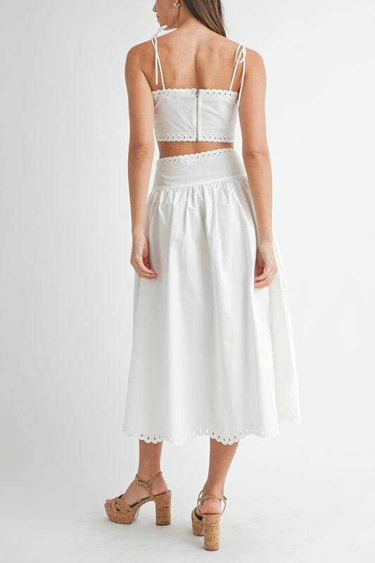 Keyla Embroidery Crop Top & Midi Skirt Set - Off White