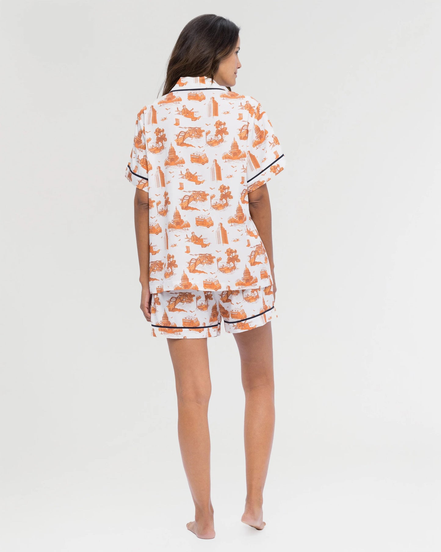 Austin Toile Pajama Shorts Set - Burnt Orange