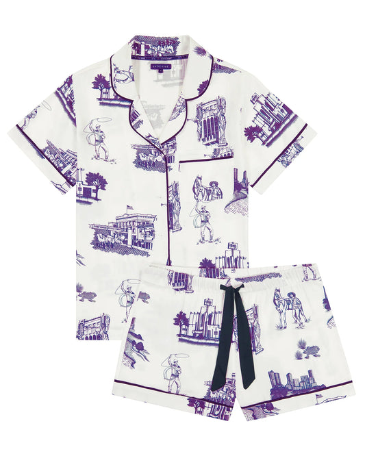Fort Worth Toile Pajama Shorts Set - Purple