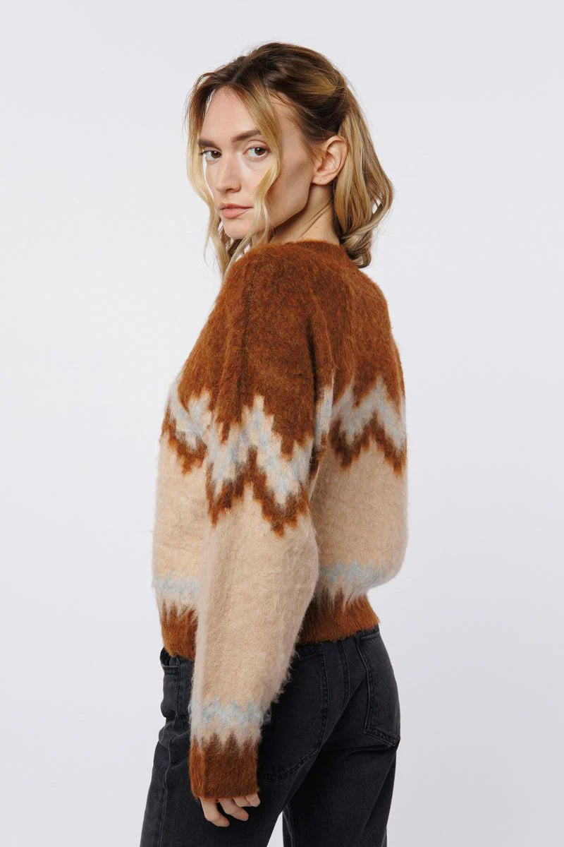 Long Sleeve Pullover Sweater - Brown Multi