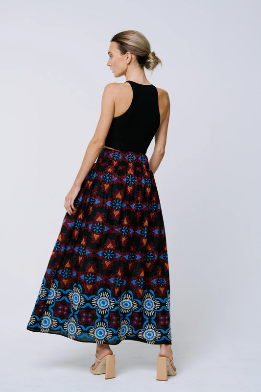 Deana Embroidered Maxi Skirt - Black Multi