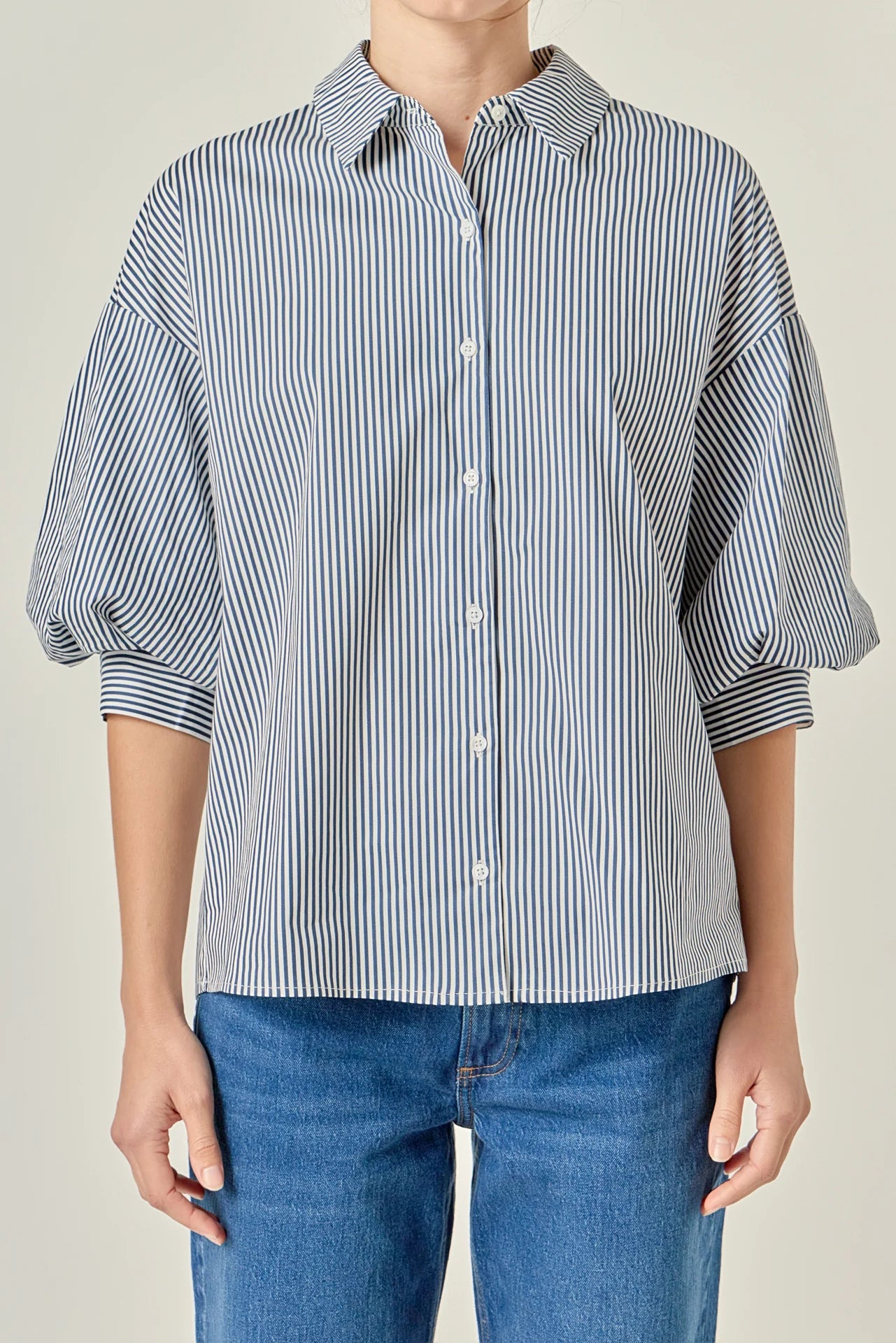 Striped Button Down Shirt - Navy