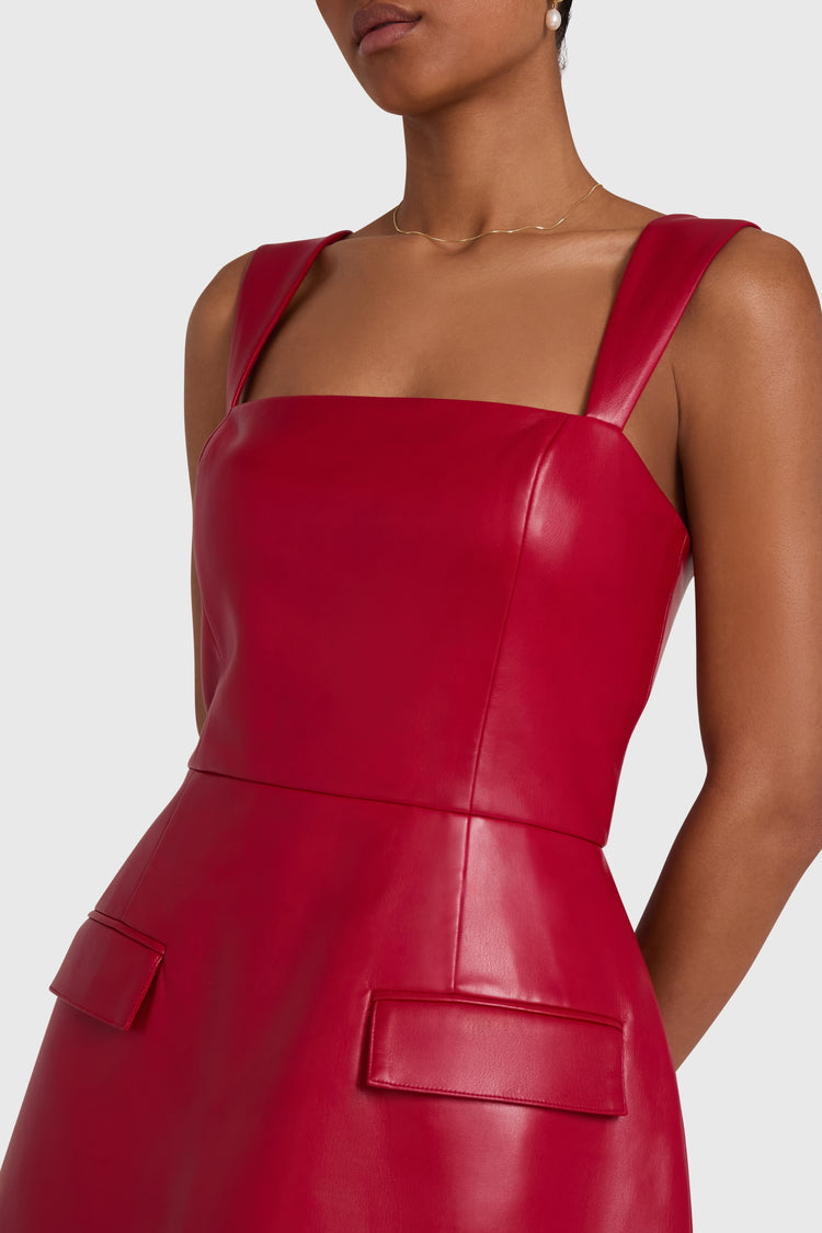 Bethany Skort Romper Faux Leather - Scarlet