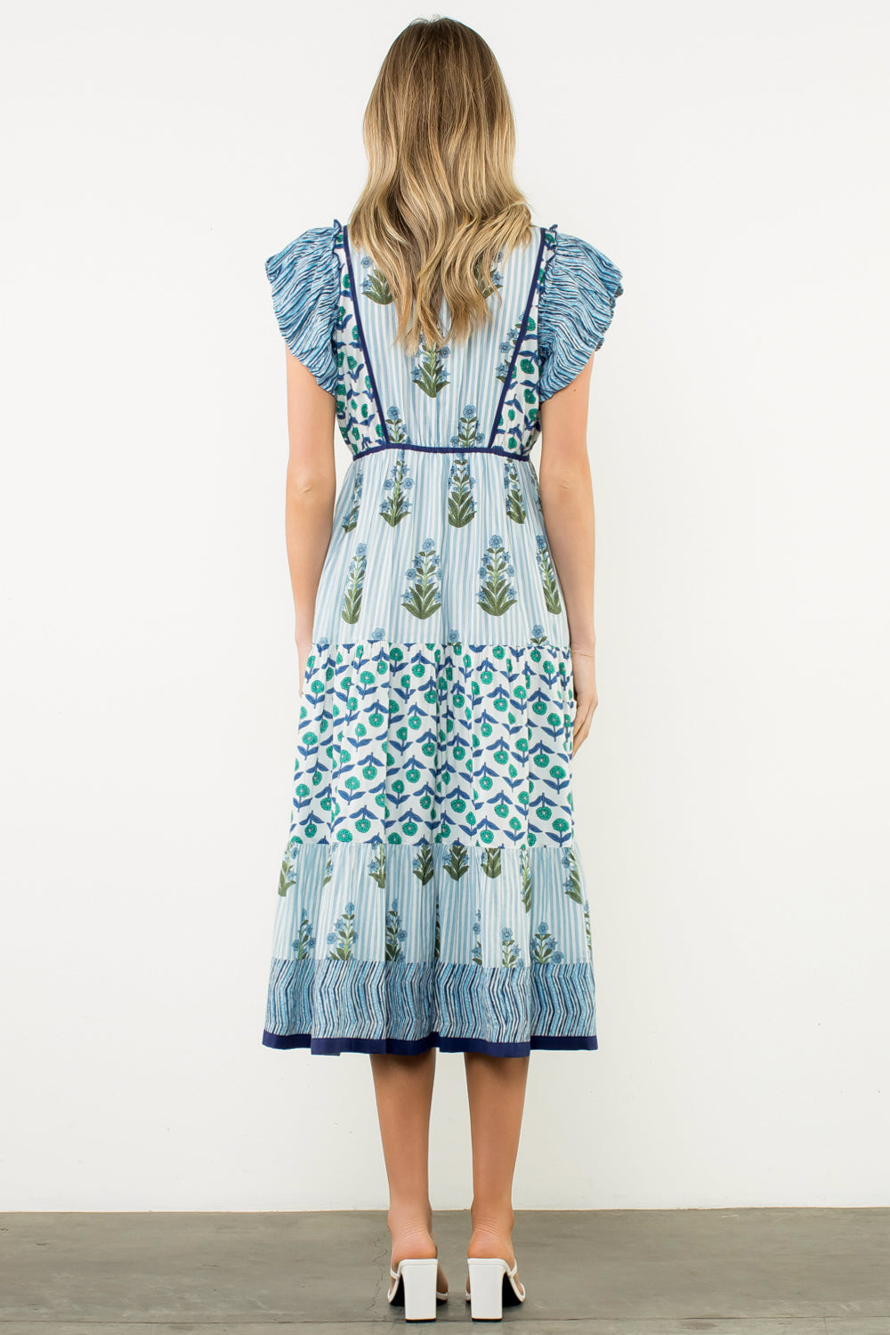 Flutter Sleeve Floral Maxi Dress - Blue