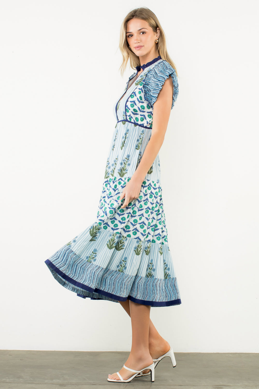 Flutter Sleeve Floral Maxi Dress - Blue