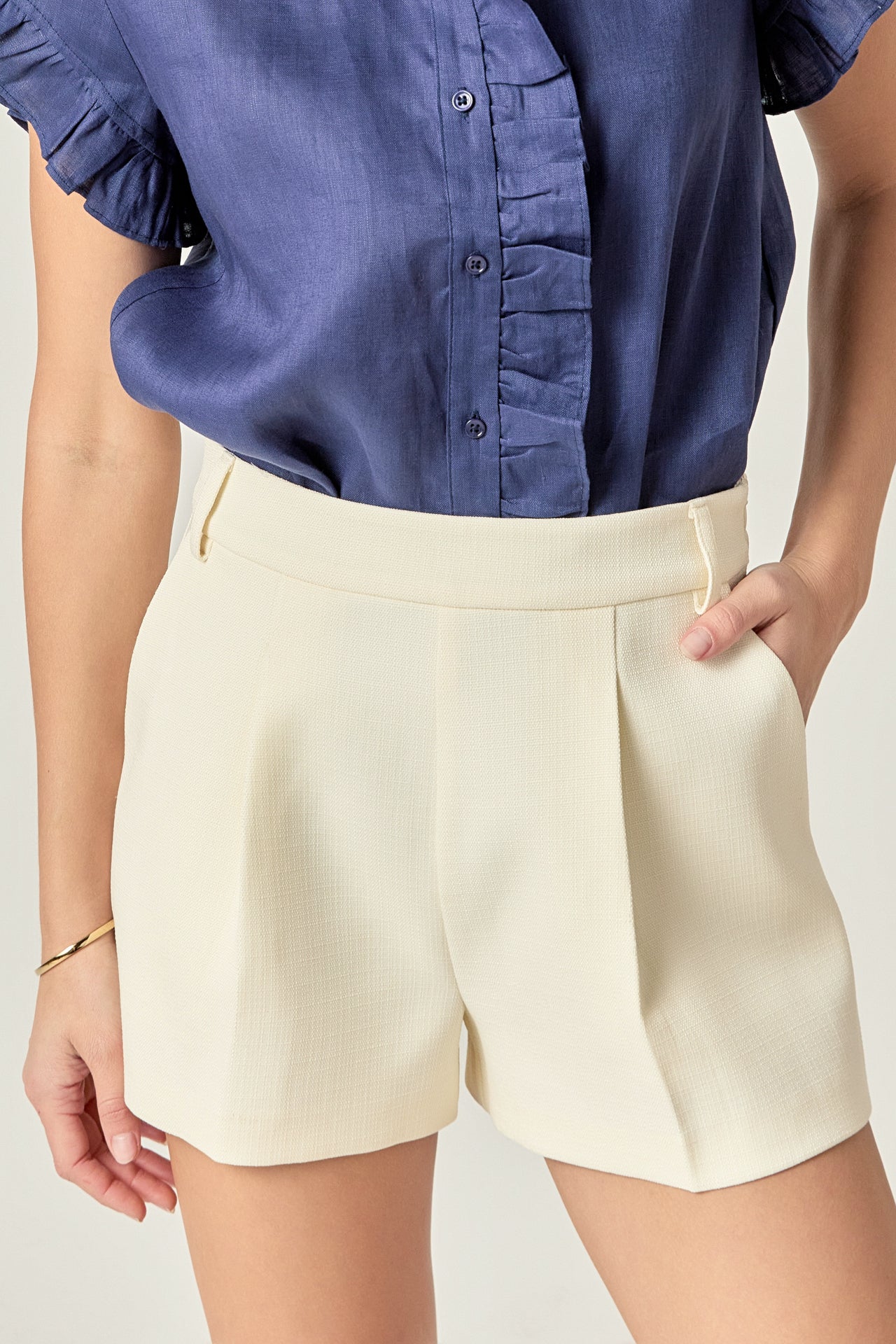 English Factory - Emmeline Tuck Detailed Shorts - Cream