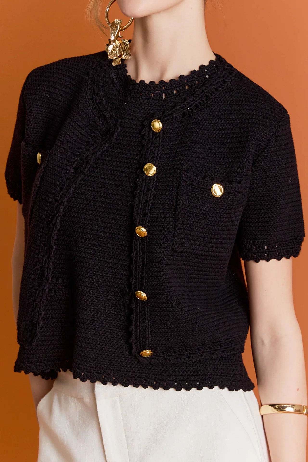Vivienne Short Sleeve Textured Cardigan - Black