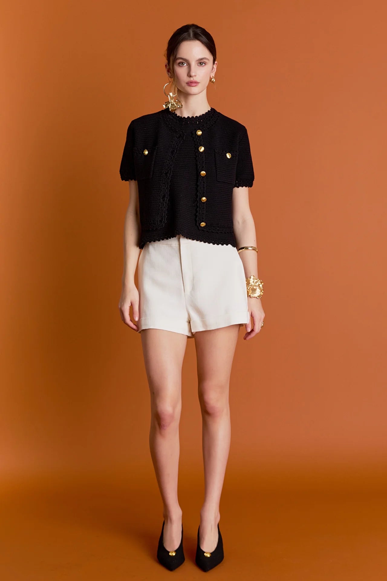 Vivienne Short Sleeve Textured Cardigan - Black