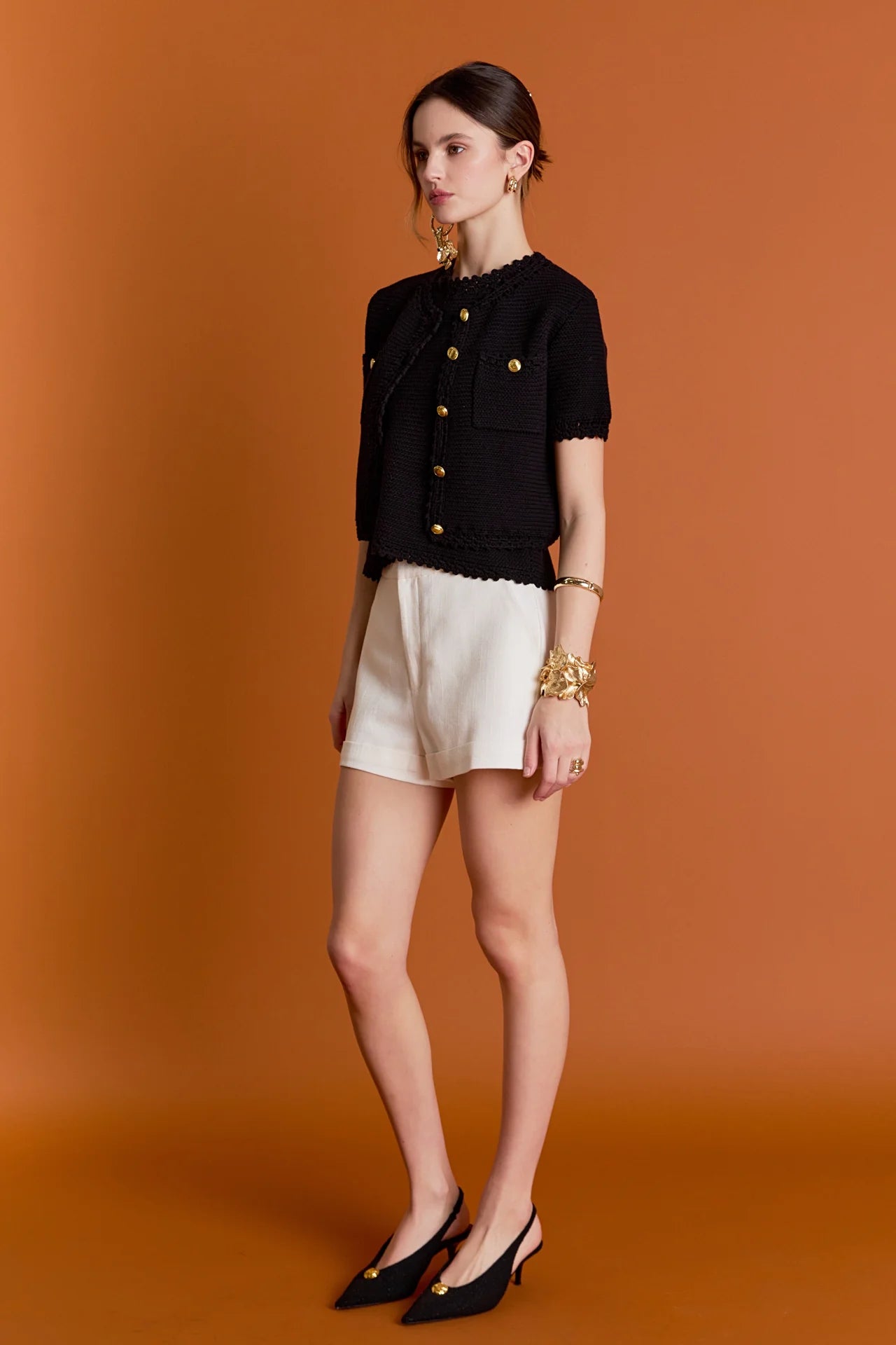 Vivienne Short Sleeve Textured Cardigan - Black
