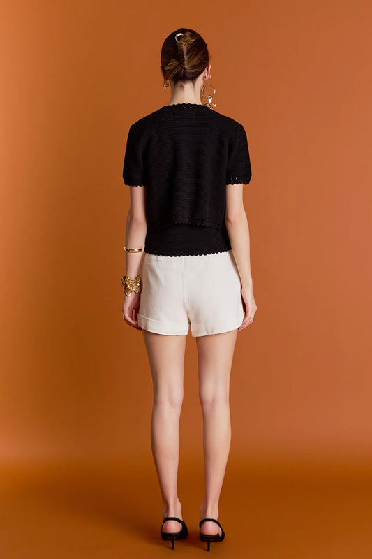 Vivienne Short Sleeve Textured Cardigan - Black