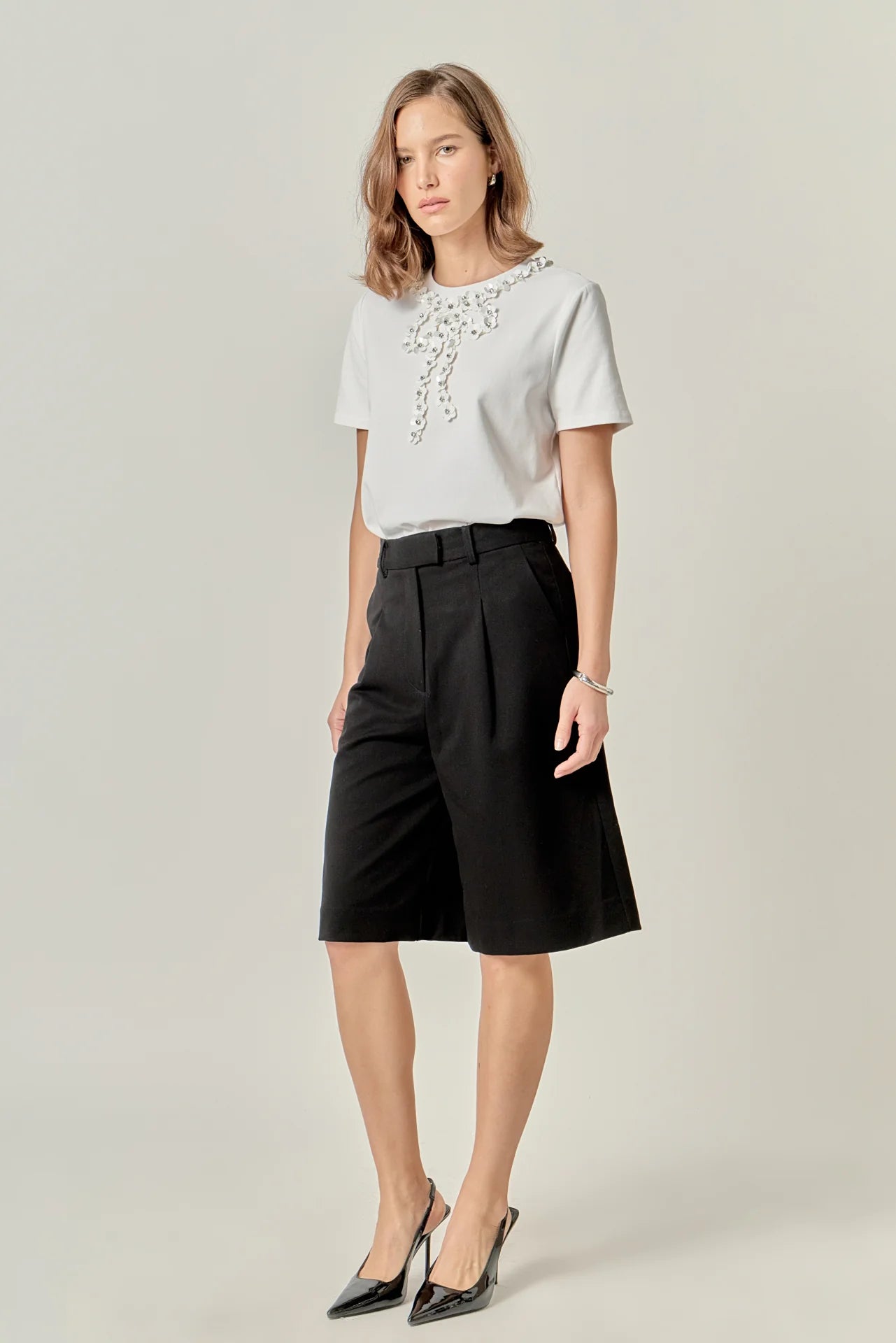 Bow Bead Detail Top - White