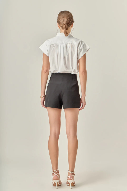 Scallop Trim Ric Rac Short Sleeve Shirt - White