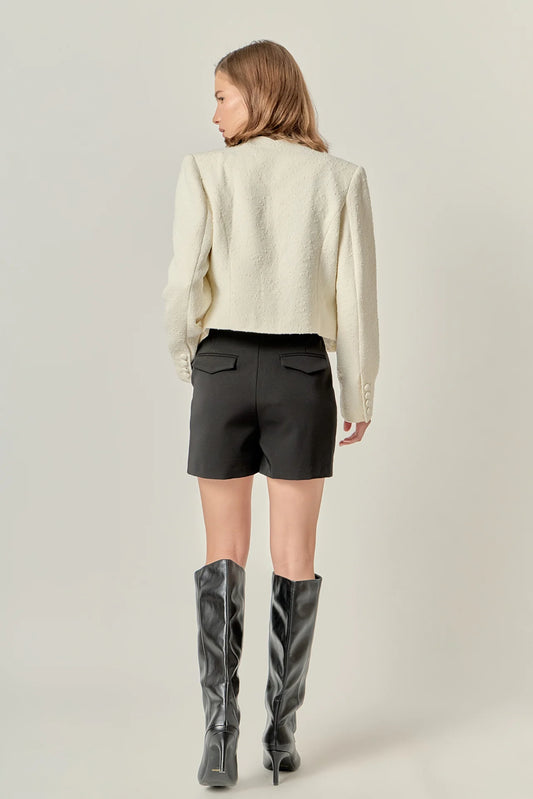 Scallop-Edge Textured Blazer - White