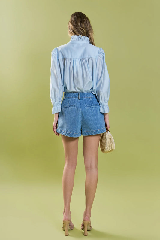 Ruffle Detailed Blouse - Powder Blue