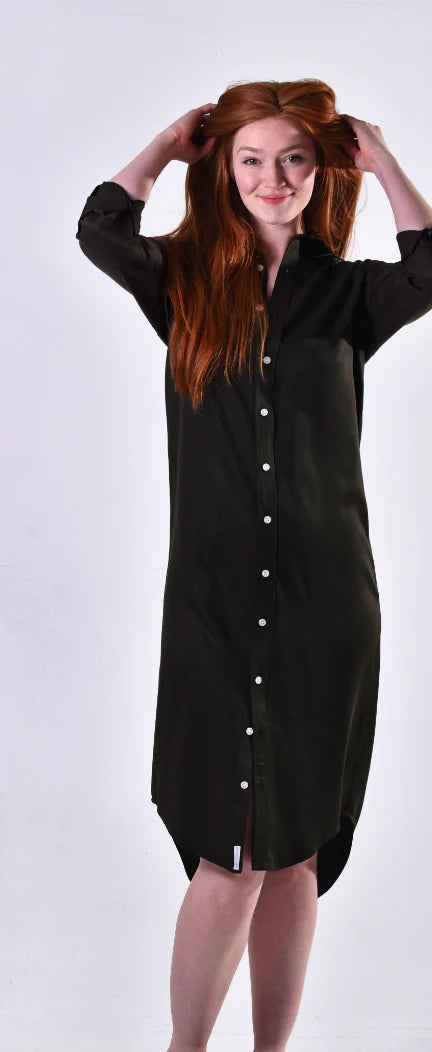 Hunter Green Tencel Girlfriend Midi Dress