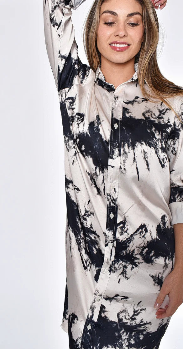 Black & White Tie Dye Tencel Midi Dress