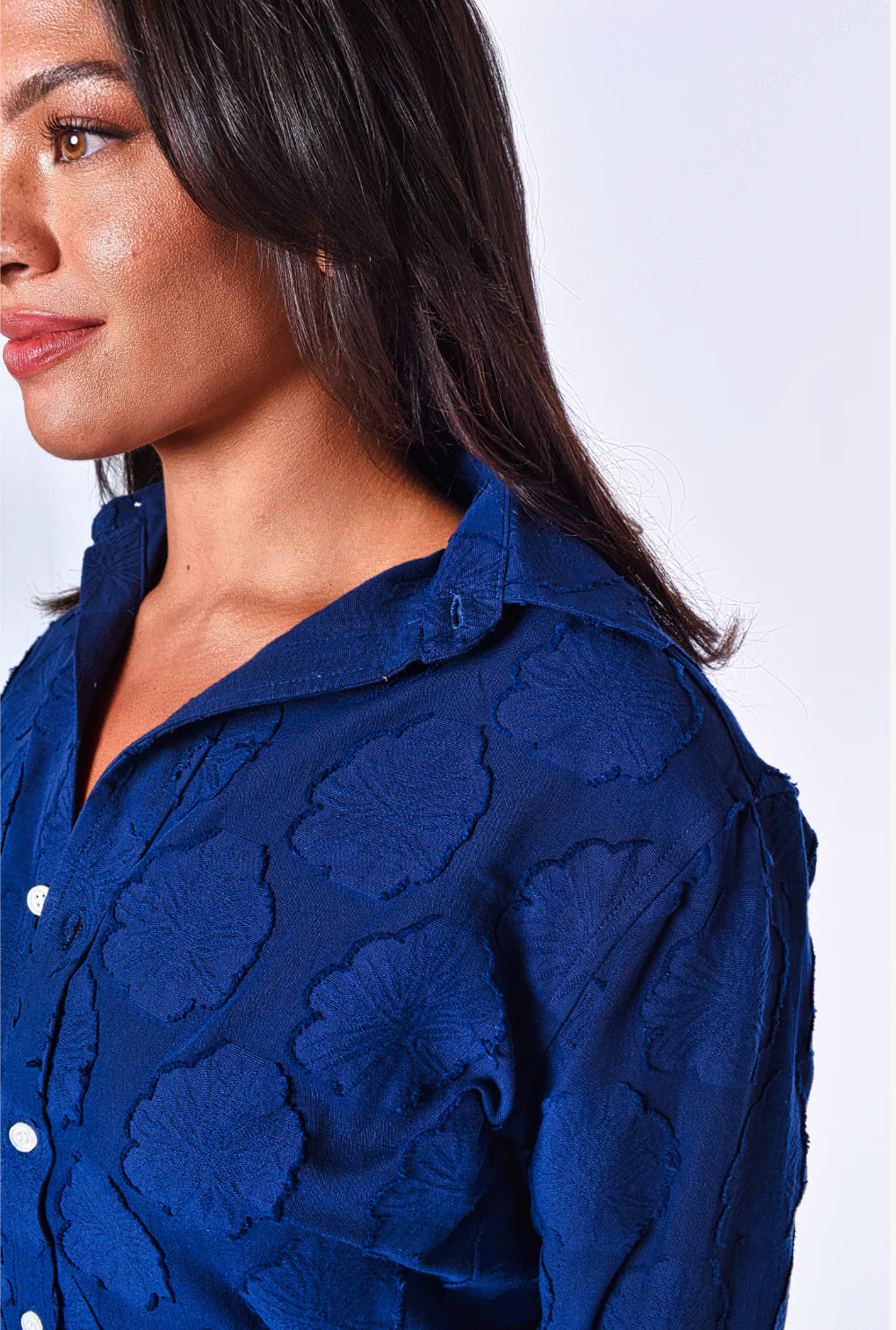 Navy Flowers Cotton Midi Dress