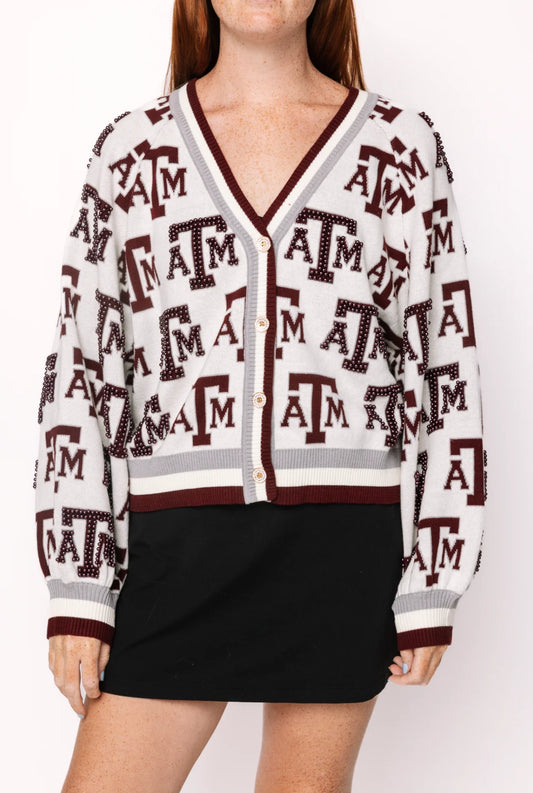 Licensed Texas A&M Knit in Mascot Rhinestone Cardigan