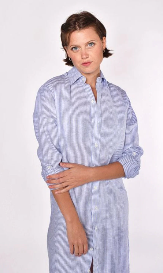 White & Blue Striped Girlfriend Midi Dress