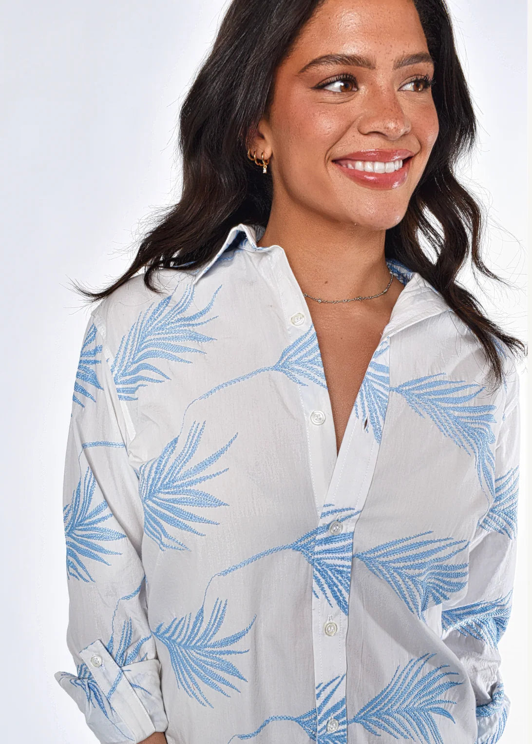 Blue Leaf Cotton Girlfriend Midi Dress