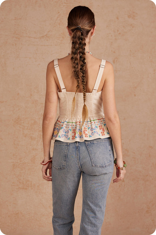 Cross Stitch Embroidery Sleeveless Top - Ecru