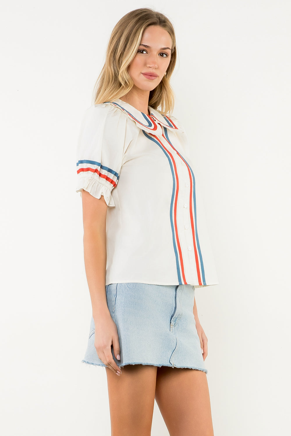 Puff Sleeve Button Up Top - Cream