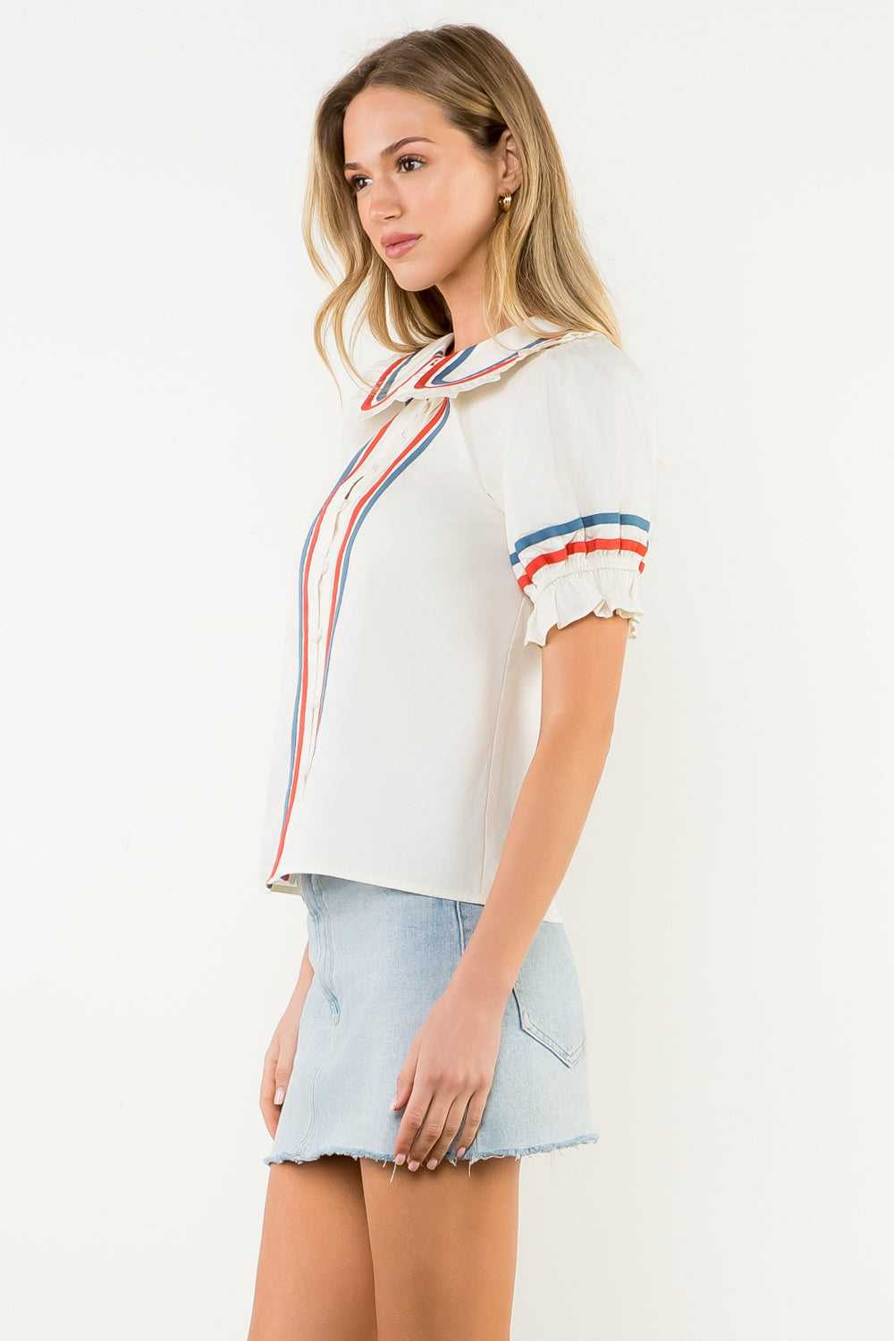 Puff Sleeve Button Up Top - Cream