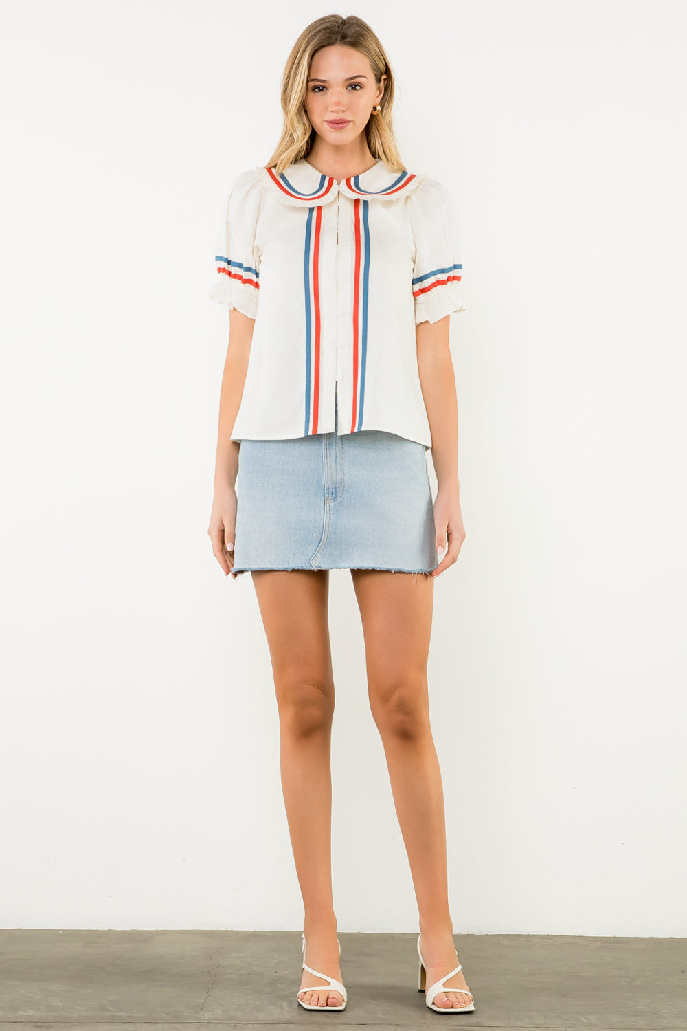 Puff Sleeve Button Up Top - Cream