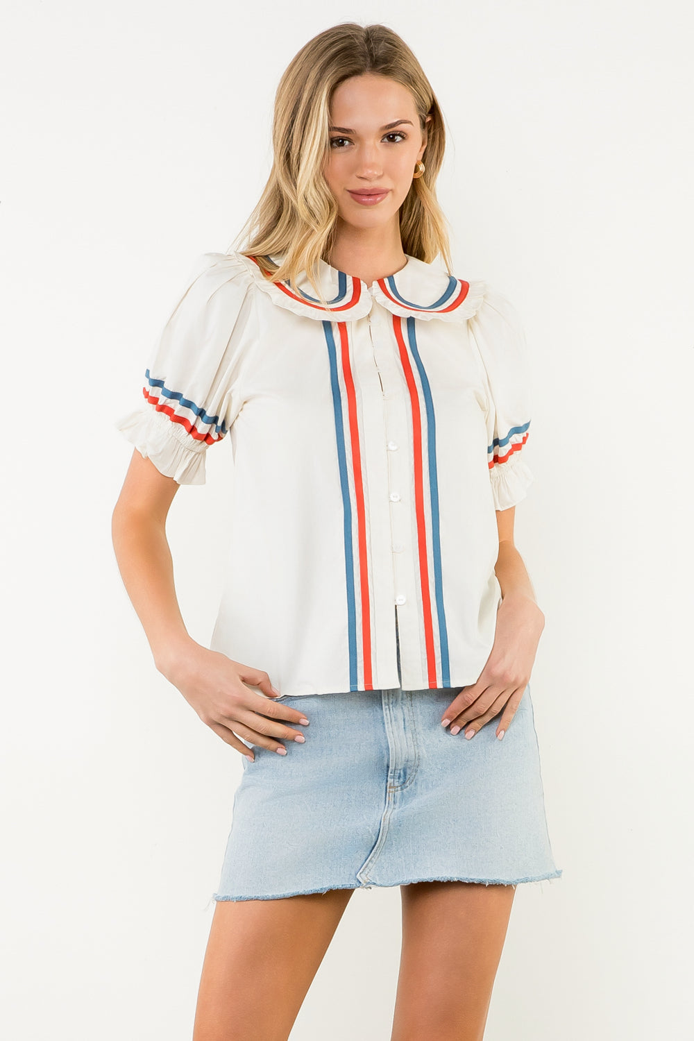 Puff Sleeve Button Up Top - Cream