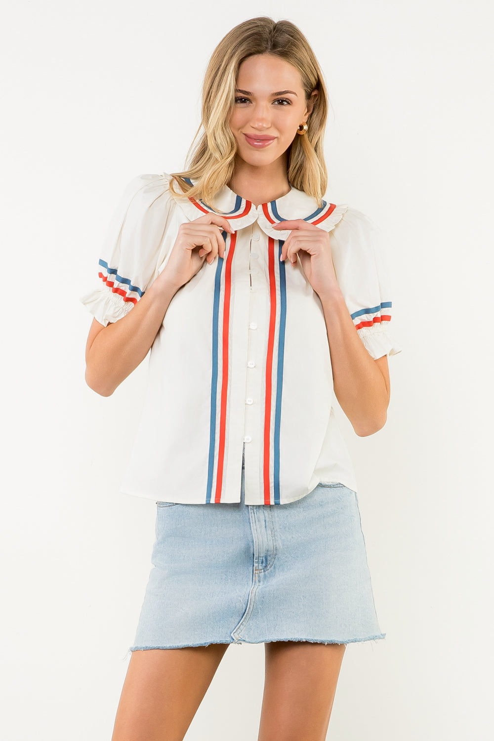 Puff Sleeve Button Up Top - Cream