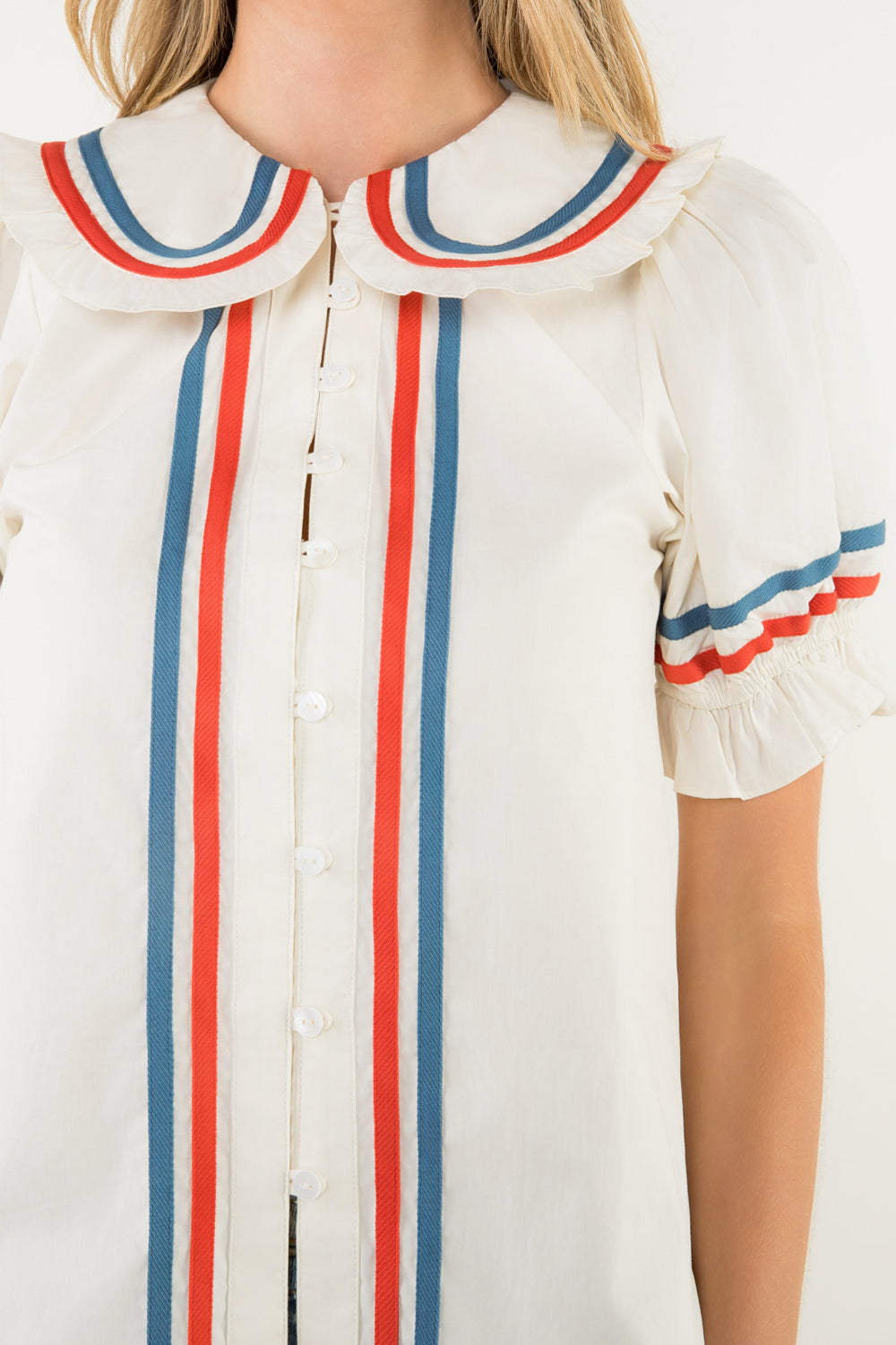 Puff Sleeve Button Up Top - Cream