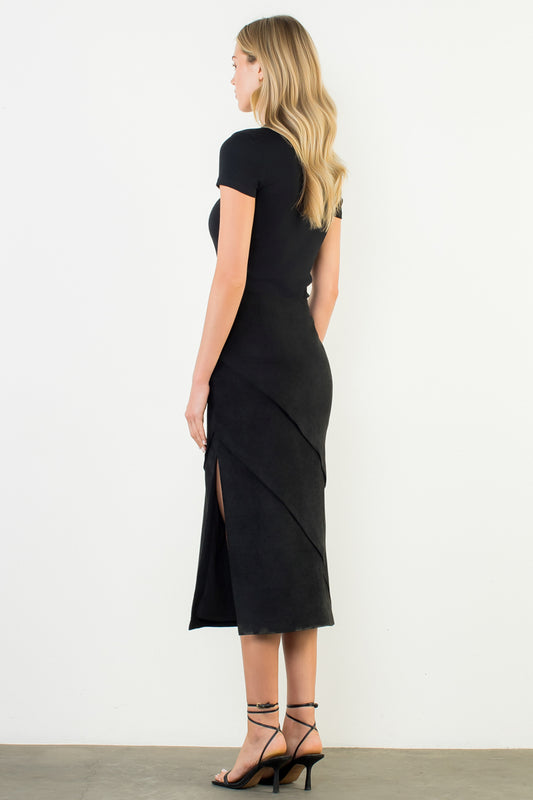 Long Suede Skirt - Black