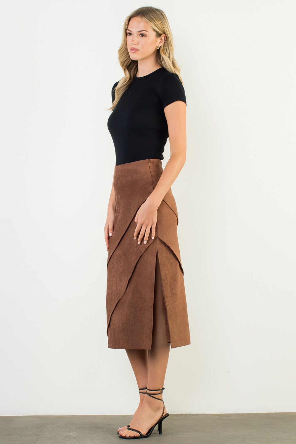 Long Suede Skirt - Brown