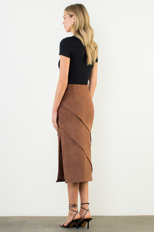 Long Suede Skirt - Brown