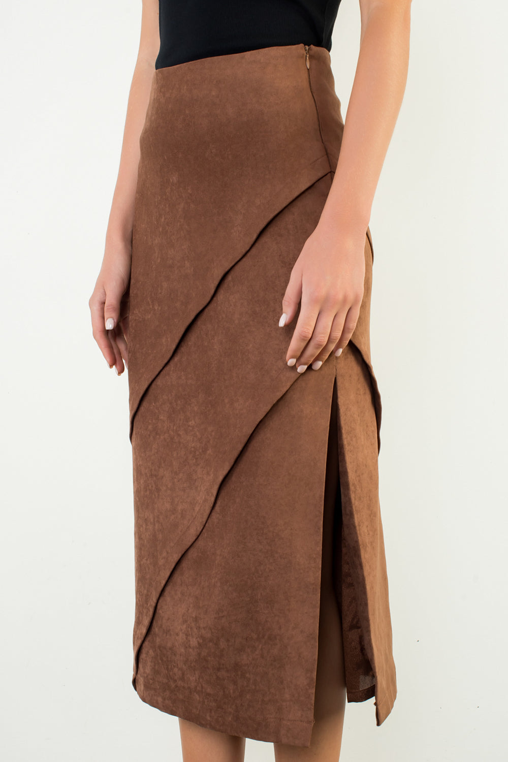 Long Suede Skirt - Brown