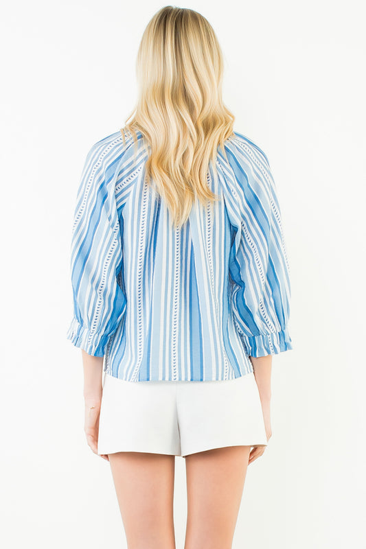 Long Sleeve Striped Pattern Top - Blue