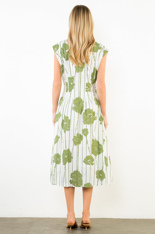 Sleeveless Pattern Detail V-Neck Dress - White