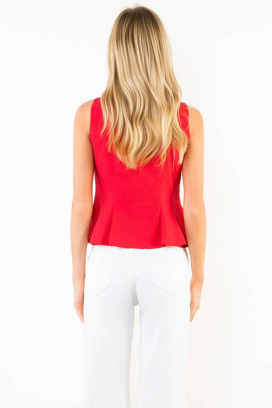 Sleeveless Peplum Top - Red