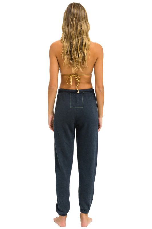 Glitter Heart Sweatpants - Charcoal/Neon Pink