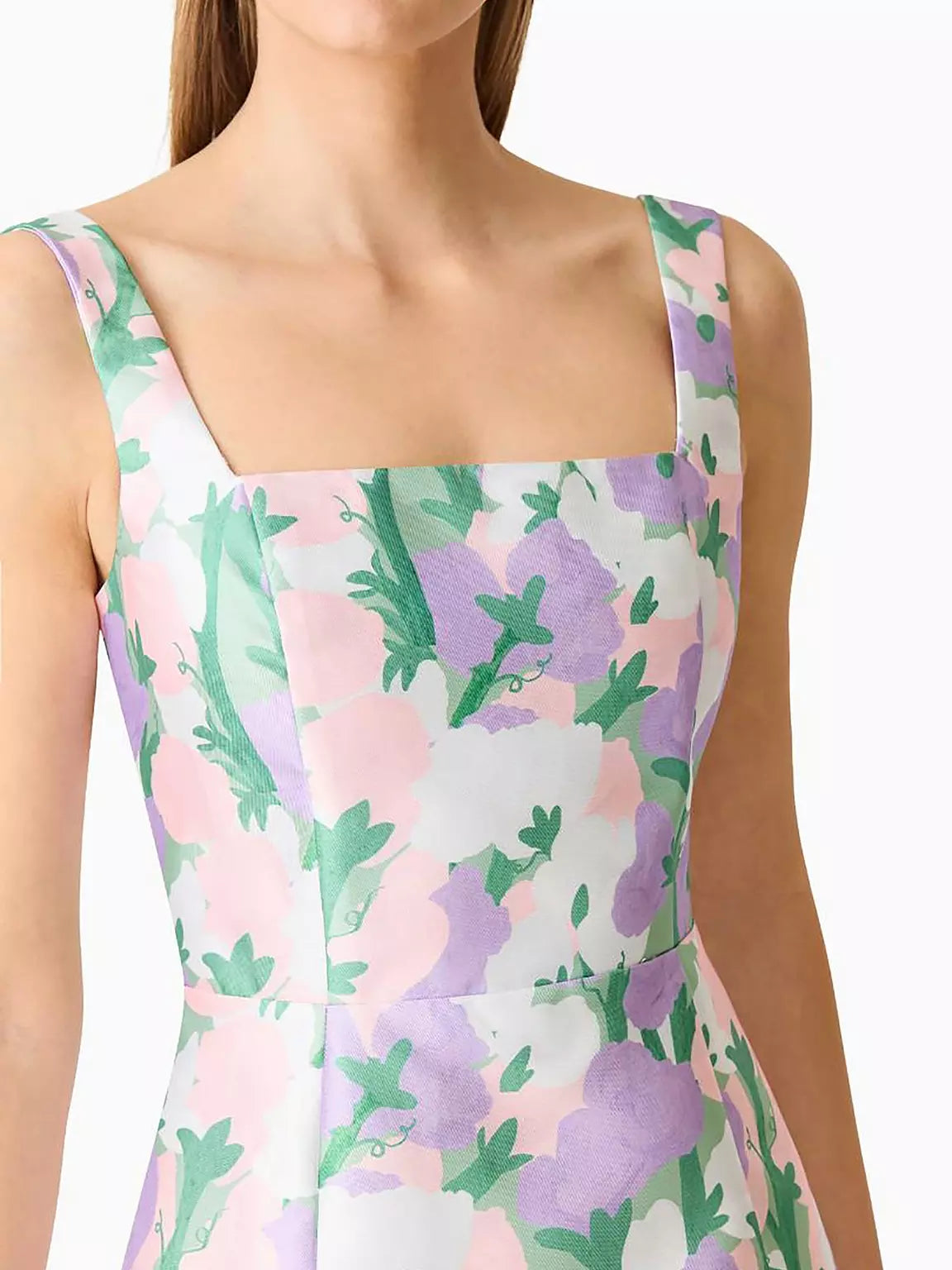 Lavina Square Neck Mini Dress in Green & Purple Floral