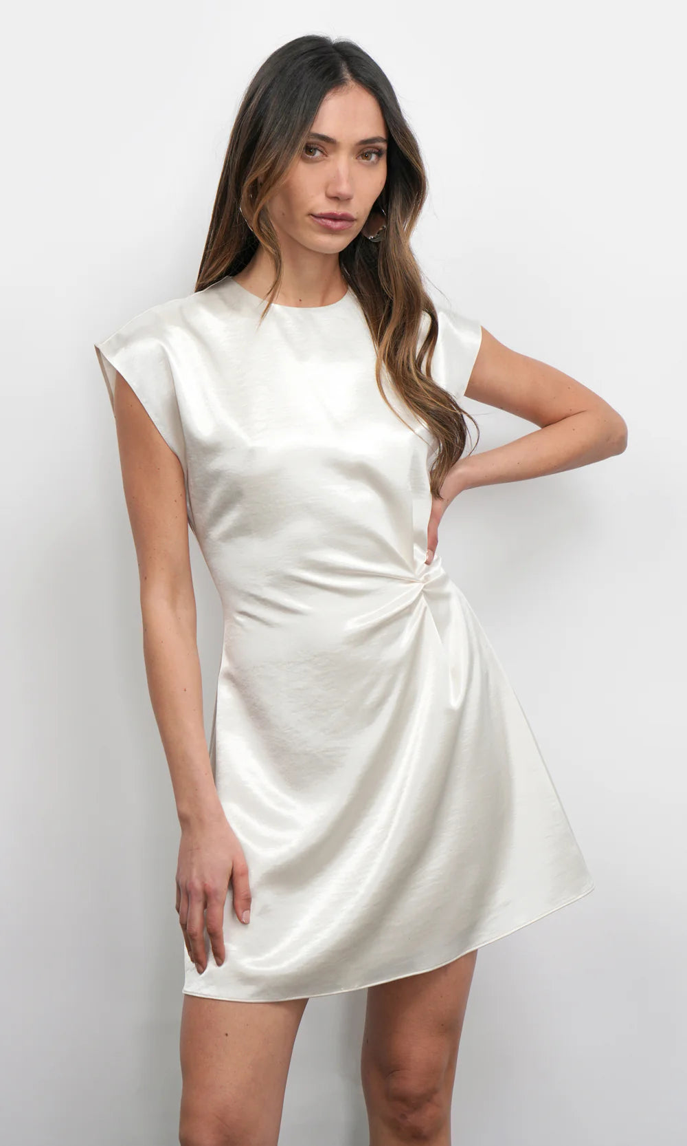 Wilson High Shine Dolman Sleeve Side Twist Mini Dress - Pearl