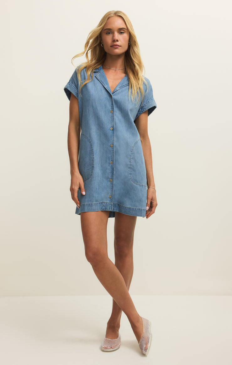 Napa Lightweight Denim Mini Dress - Shoreline
