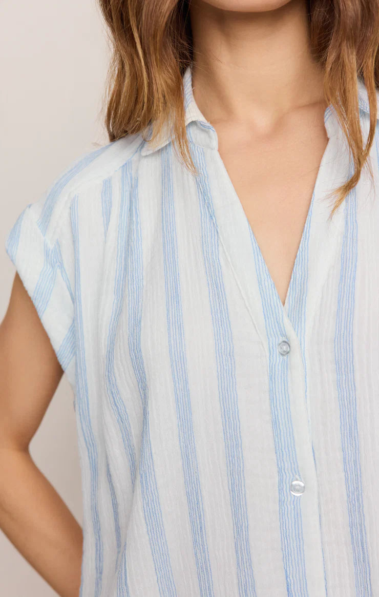 Shellbound Striped Gauze Dress - Sea Salt