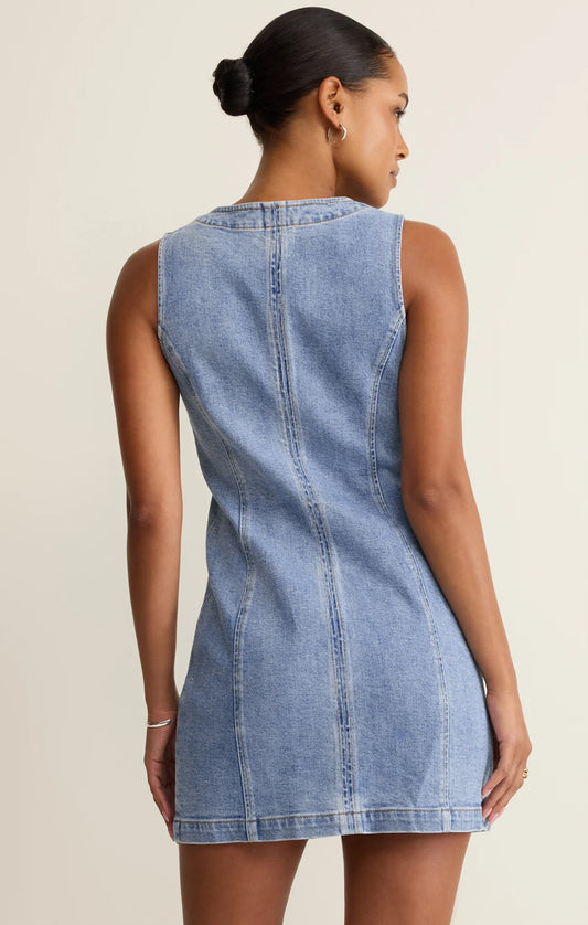 Jolie Denim Seamed Mini Dress - Avalon