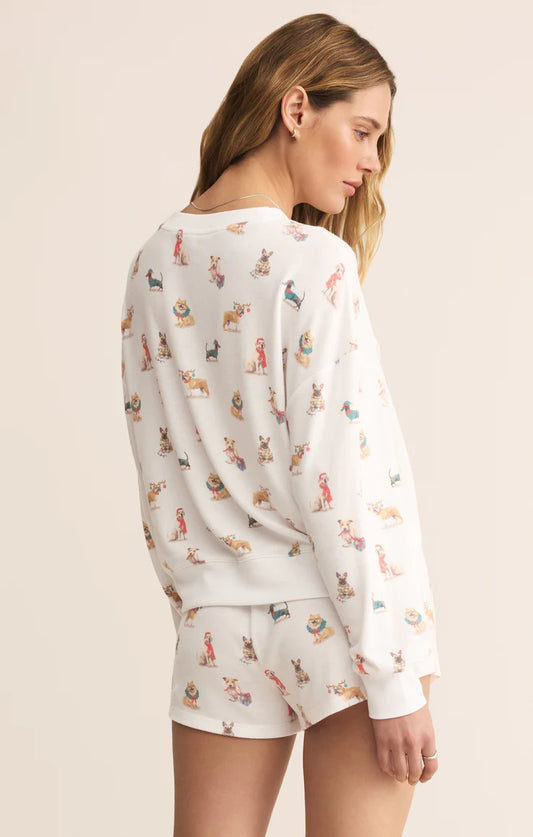 Cozy Up Pup Long Sleeve Top - White