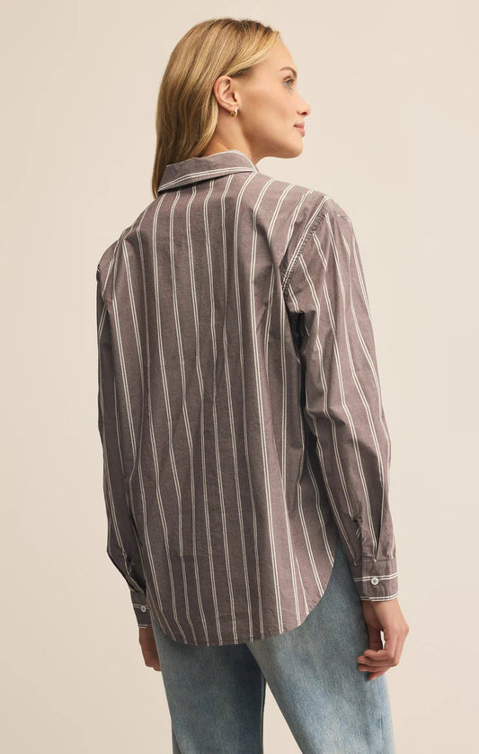 Seaport Striped Poplin Button Up - Sandalwood